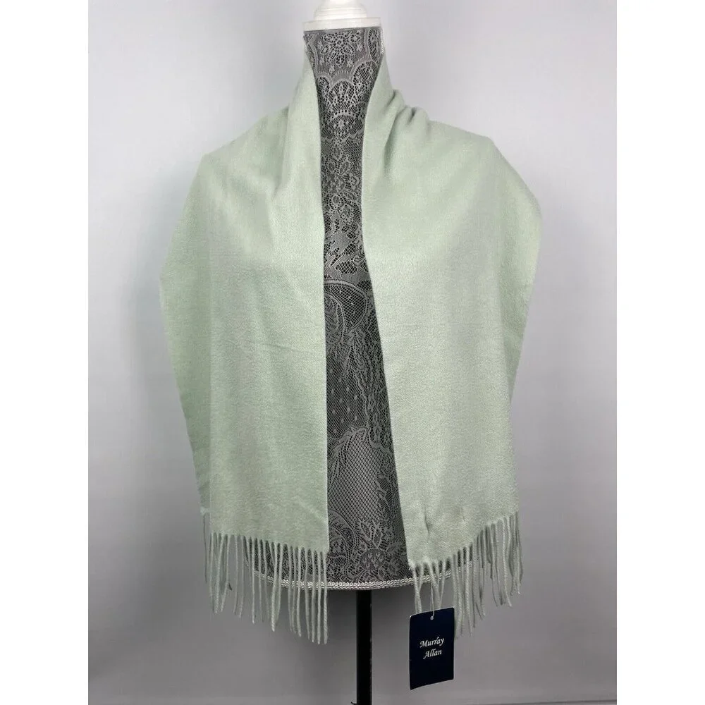 Murray Allan‎ Mint Green 100% Cashmere Twill Knit Fringe Hem Rectangle Scarf